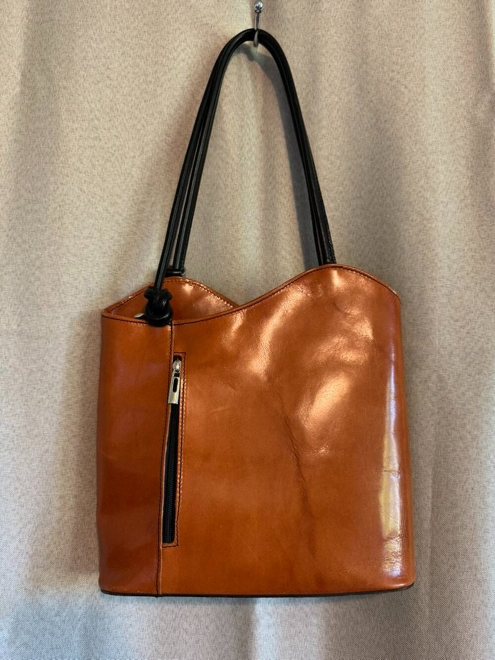 Vera Pelle The Cloe cognac glazed leather convertible purse/backpack